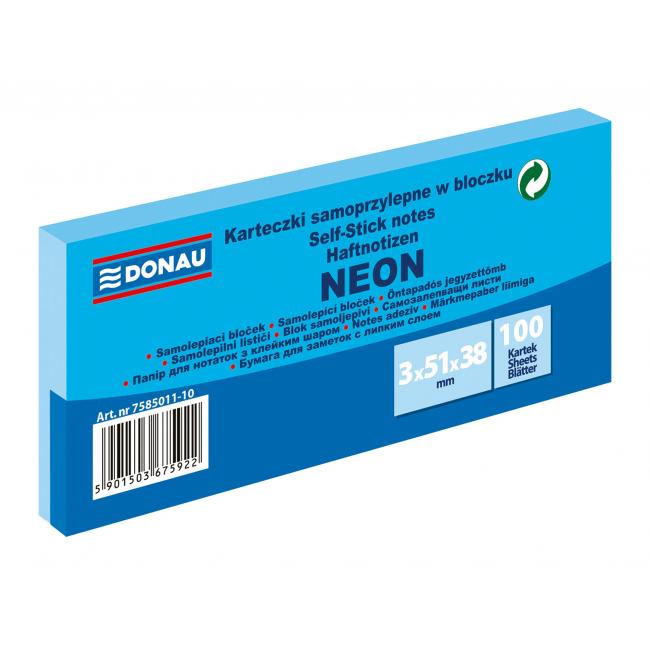Poznámkový blok Donau neónový samolepiaci 38x51 modrý/3 ks
