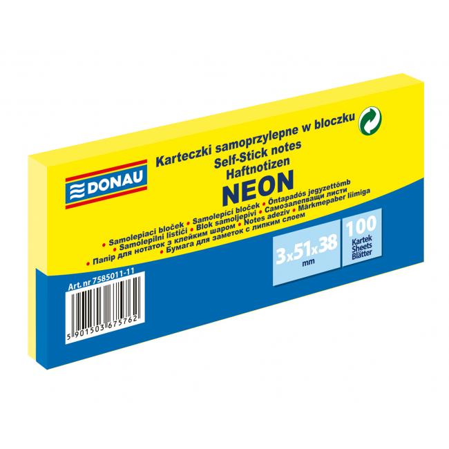 [DO501111] Poznámkový blok Donau neónový samolepiaci 38x51 žltý/3 ks