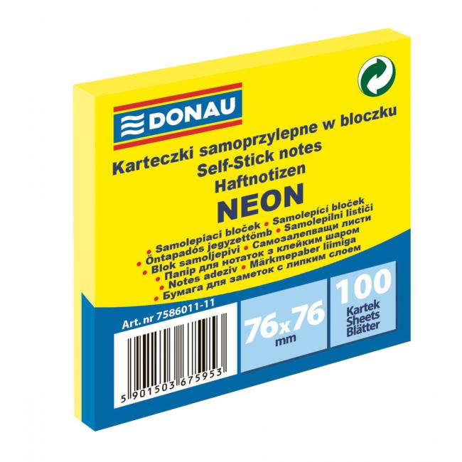 [DO601111] Bloček Donau neónový, 76 x 76 mm, žltý, 100 lístkov