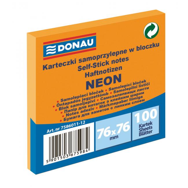 [DO601112] Bloček Donau neónový, 76 x 76 mm, oranžový, 100 lístkov