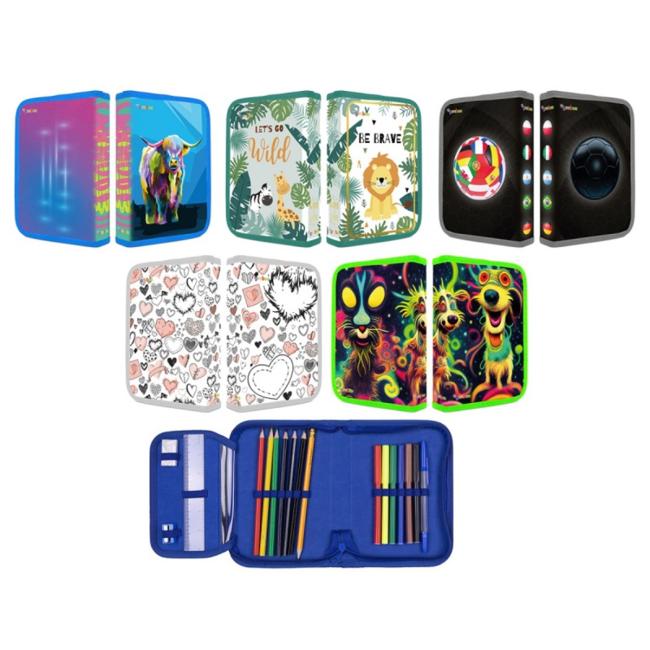 [DO676718] Pencil case DONAU 1-zip 2-flap solid, mix of motifs, pack. 10 pcs.