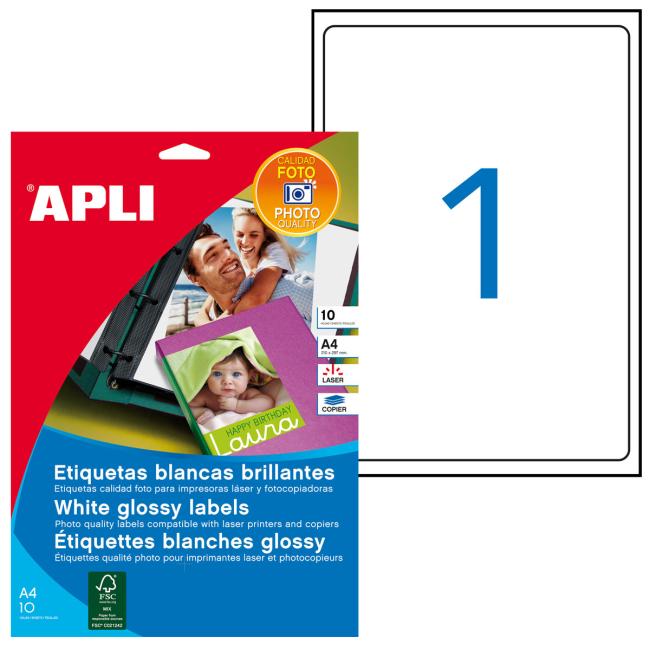 Photo labels 199.6x289.1mm APLI A4 laser 10 sheets