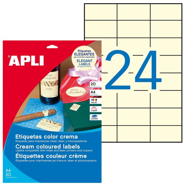 [AG011800] Color labels 70x37mm APLI A4 20 sheets cream