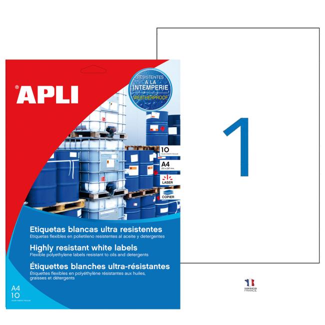 [AG016923] Etikety polyetylénové vysoko odolné 210x297 APLI 10 hárkov biele