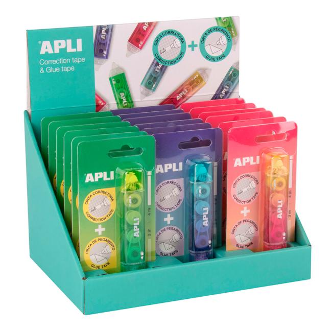 Korekčný valček a lepidlo APLI 2v1, mix farieb