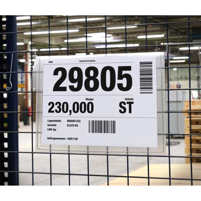 Závesné vrecko s drôteným vešiakom a klopou na šírku A4, 50ks, transparentné Vrecko na dokumenty z polypropylénovej fólie A4