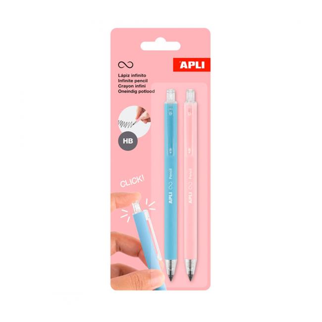 APLI infinite mechanical pencil, blue/pink, 2 pcs