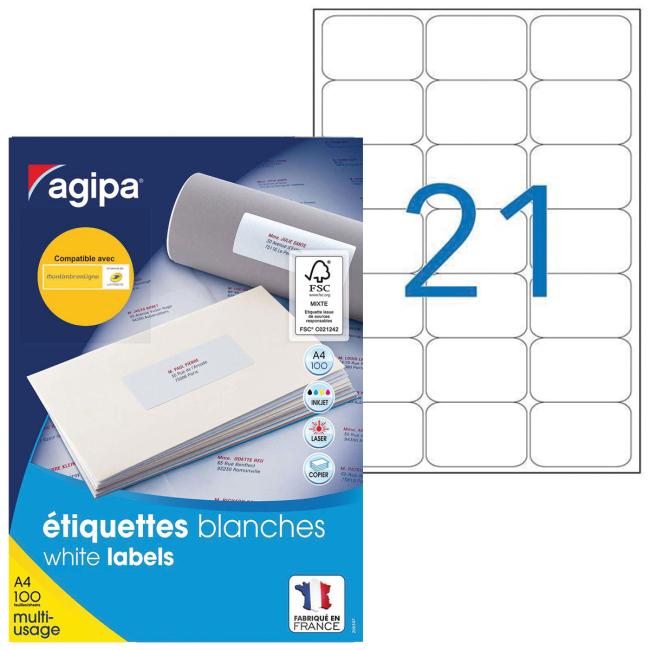 [AG101107] Universal labels 63.5x38.1mm Agipa A4 100 sheets