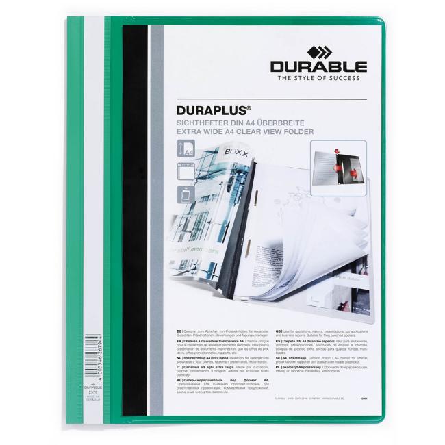 Rýchloviazač DURABLE Duraplus zelený Transparentný zakladač