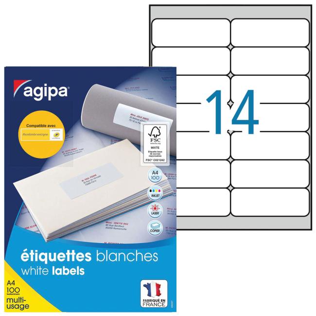Universal labels 99.1x38.1mm Agipa A4 100 sheets