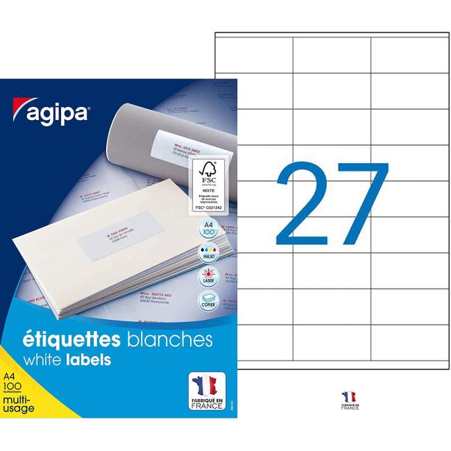 Etikety univerzálne 70x31mm Agipa A4 100 listov