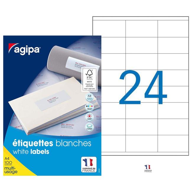 Etikety univerzálne 70x36mm Agipa A4 100 listov
