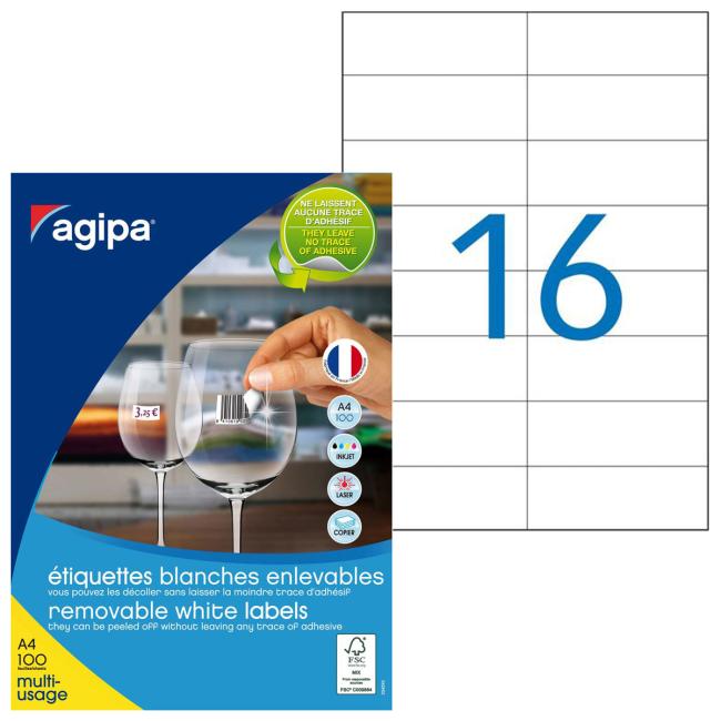 [AG101164] Univerzálne odnímateľné etikety 105x37 mm Agipa A4 100 listov