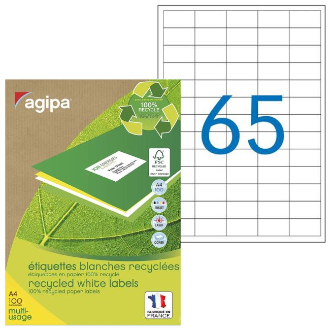 Universal recycled labels 38x21.2mm Agipa A4 100 sheets