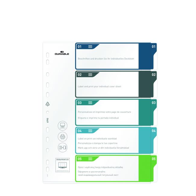 Plastový oddeľovač DURABLE 1-5 potlačiteľný farebný