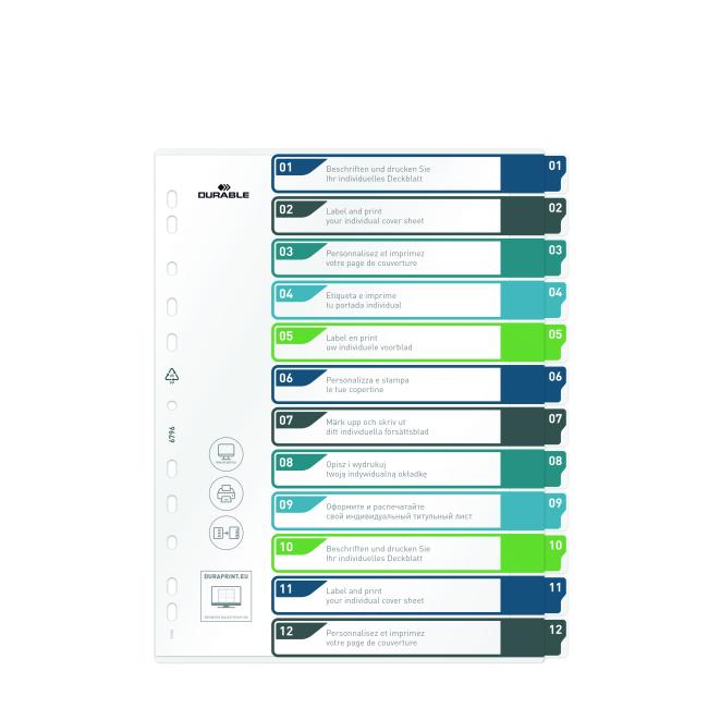 [DU679627] Plastic divider DURABLE 1-12 printable colored