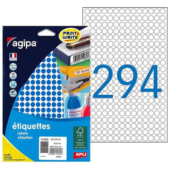 [AG114302] Labels circular 8mm Agipa A5 blue