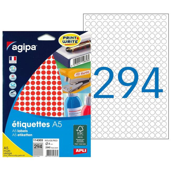 Okrúhle štítky 8mm Agipa A5 červené