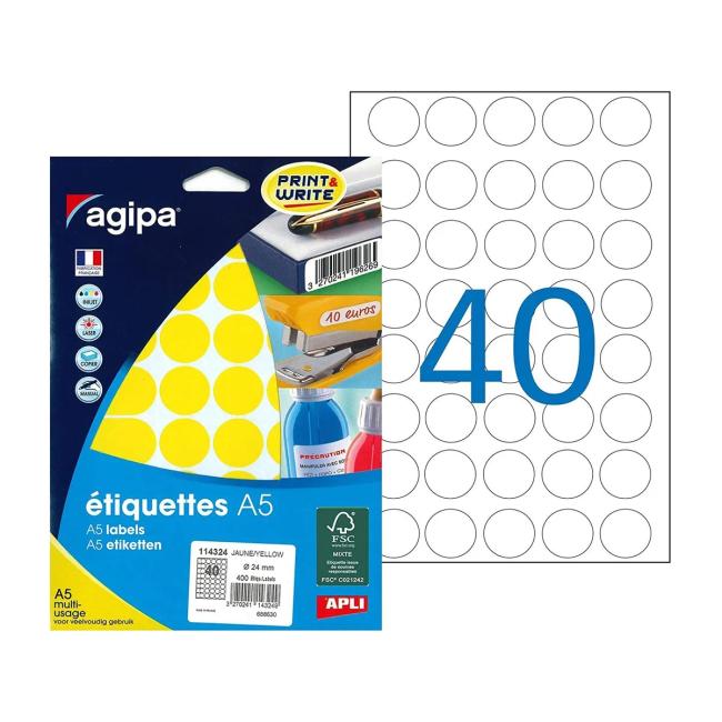 Okrúhle štítky 24mm Agipa A5 žlté