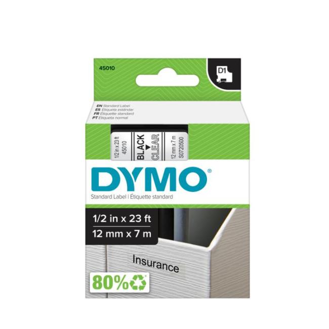 Self-adhesive tape Dymo D1 12 mm clear/black