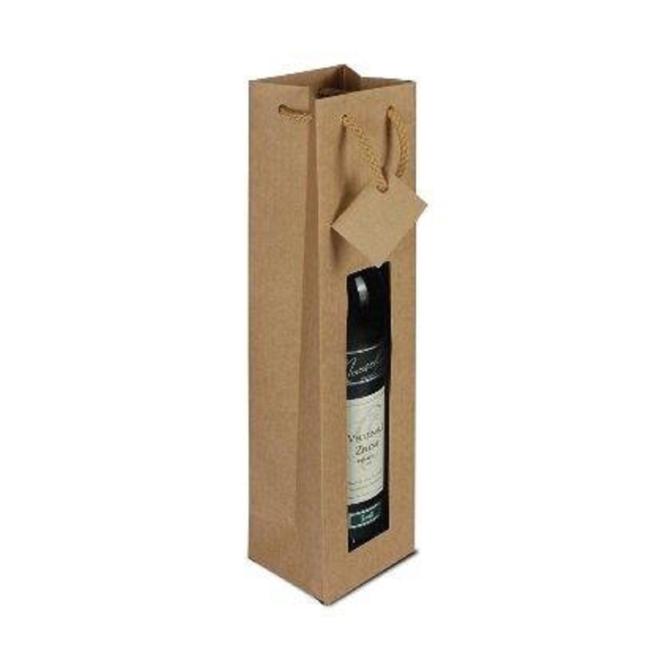 [EC040015] Paper wine bag with window, brown, cotton tabs (1pc)