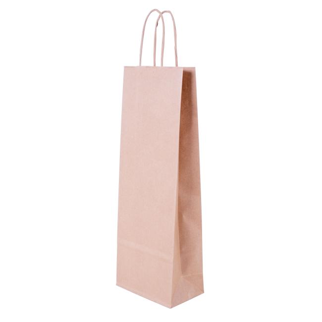 [EC060055] Paper wine bag, rolled handles, 140x80x390mm, brown