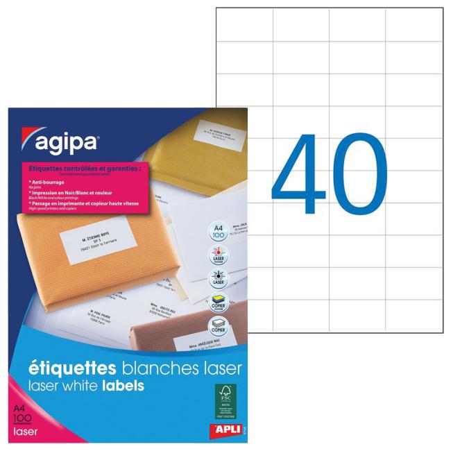 Etikety laserové 52,5x29,7mm Agipa A4 100 listov