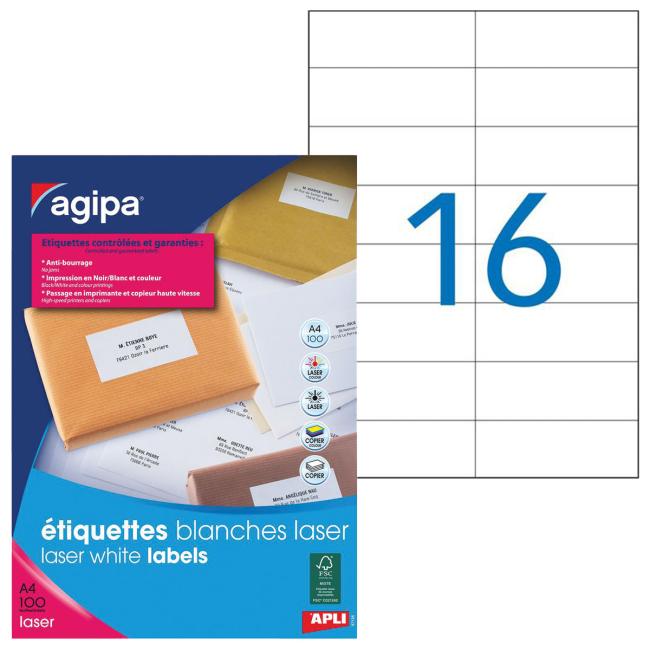 [AG119064] Etikety laser 105x37mm Agipa A4 100 hárkov