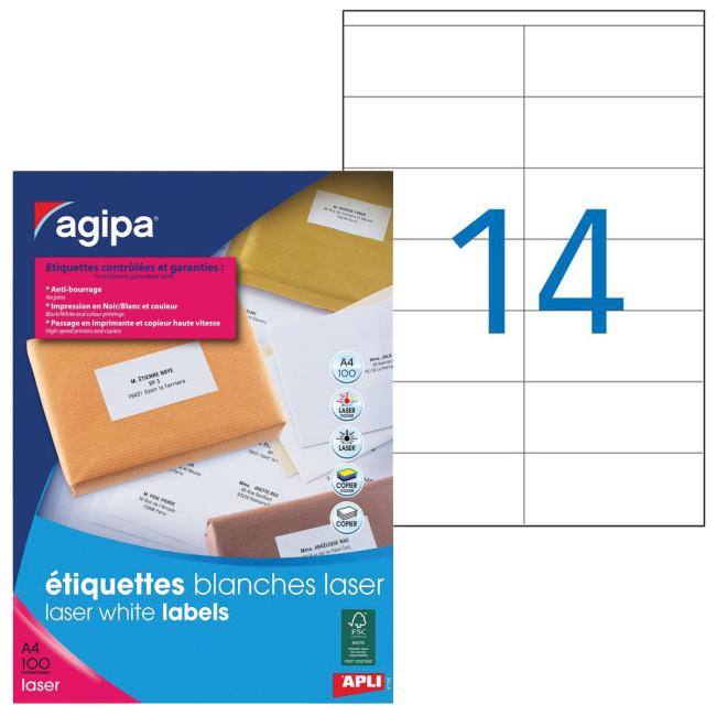 Labels laser 105x42mm Agipa A4 100 sheets