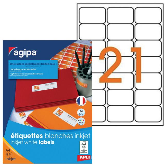 Atramentové štítky 63,5 x 38,1 mm Agipa A4 100 listov