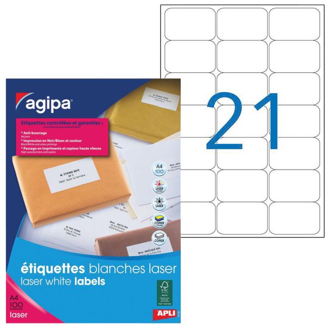[AG119715] Etikety laser 63,5x38,1mm Agipa A4 100 hárkov