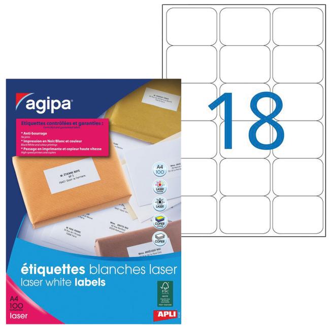 Etikety laserové 63,5x46,6mm Agipa A4 100 listov