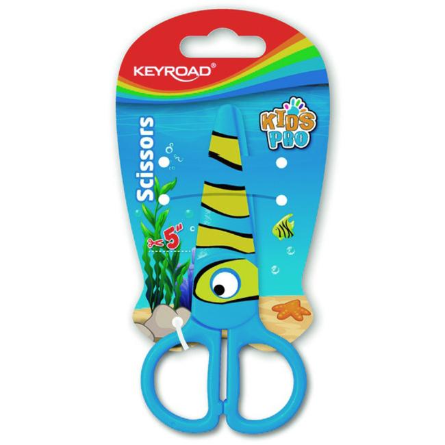 School scissors KEYROAD, blister, fish motif, blue
