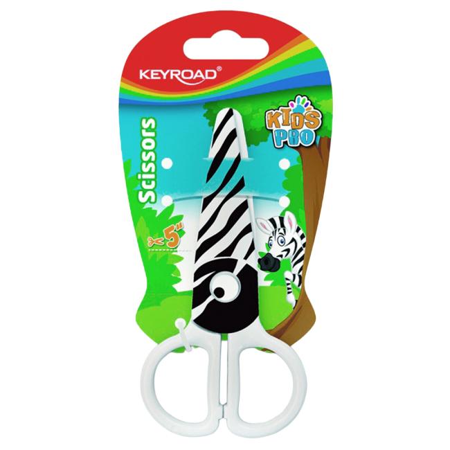 [EC971404] Školské nožnice KEYROAD, blister, motív zebra, biele a čierne