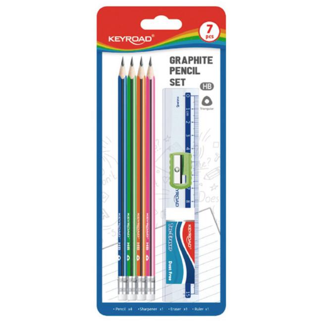 Sada školských potrieb KEYROAD, blister 7 ks, mix farieb