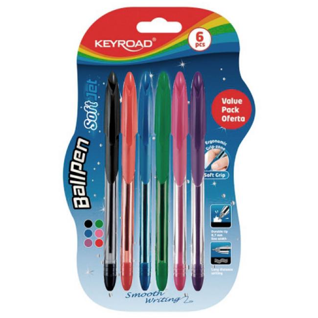 [EC972055] Ballpoint pen KEYROAD Soft Jet 0.7 mm, blister pack of 6, mixed colors