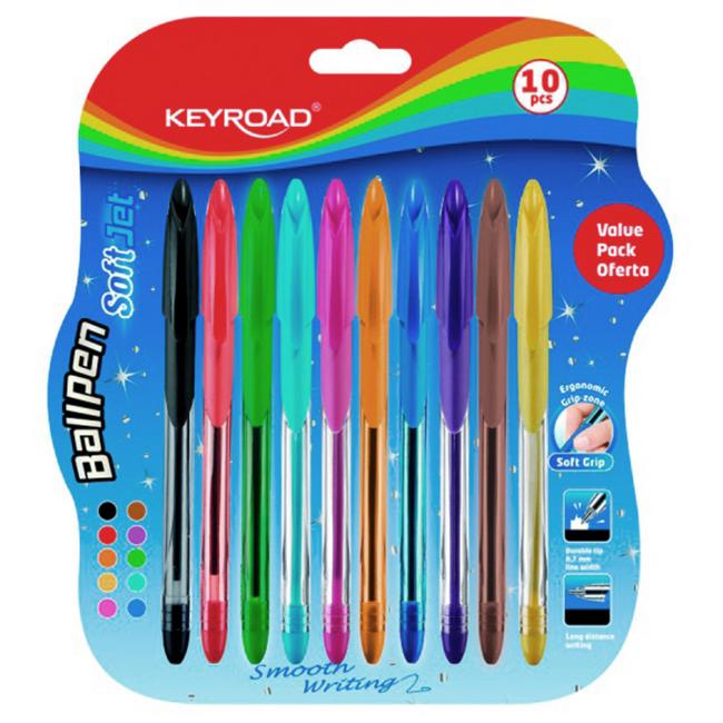 Guľôčkové pero KEYROAD Soft Jet 0,7 mm, blister 10 ks, mix farieb