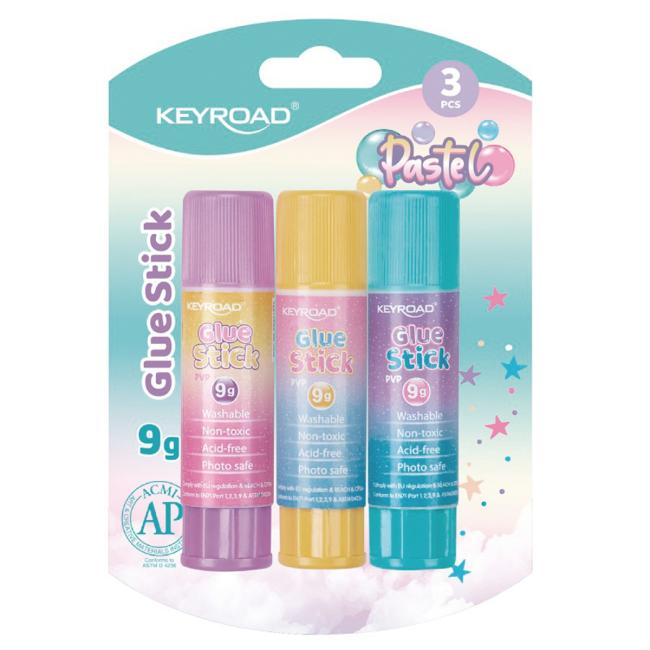 [EC972433] Glue stick KEYROAD Pastel, blister 3 pcs, mix of colors