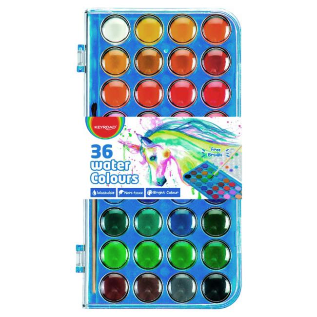 KEYROAD vodové farby so štetcom, 36 farieb