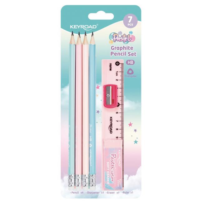 [EC972781] Sada školských potrieb KEYROAD Pastel, blister 7 ks, mix farieb