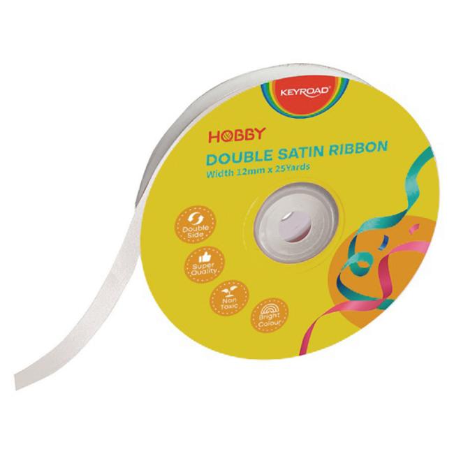 [EC990020] KEYROAD double satin ribbon, 12 mm x 22.86 m, on a spool, white