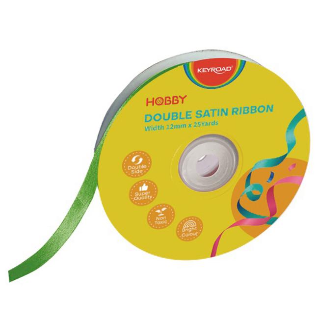 [EC990023] Ribbon KEYROAD double satin 12 mm x 22.86 m on a spool, green