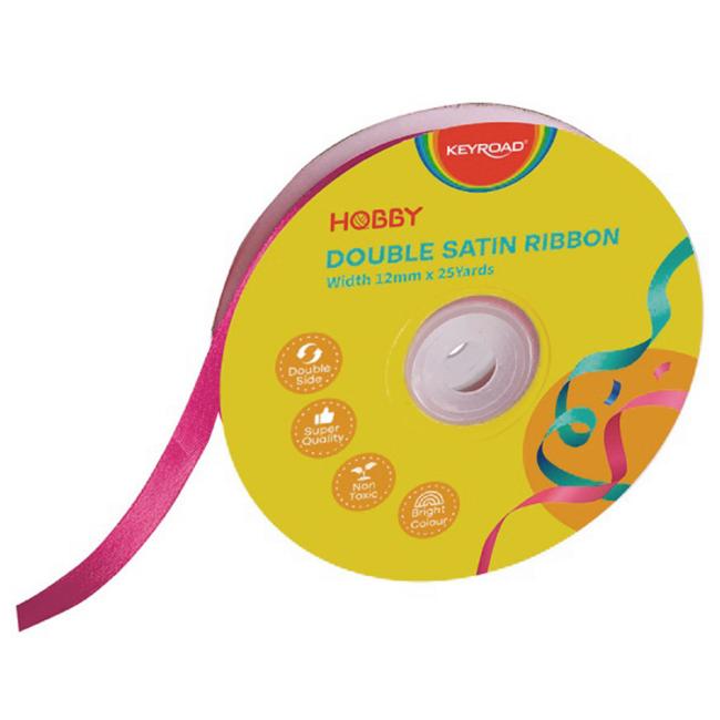 KEYROAD double satin ribbon 12 mm x 22.86 m on spool, pink
