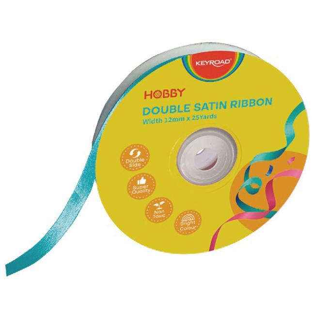 KEYROAD double satin ribbon 12 mm x 22.86 m on a spool, blue