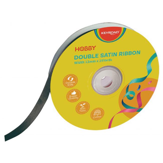 [EC990028] Ribbon KEYROAD double satin 12 mm x 22.86 m, on a spool, black