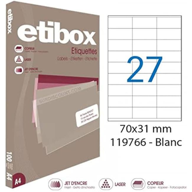 Univerzálne etikety 70x31mm Etibox A4 100 listov