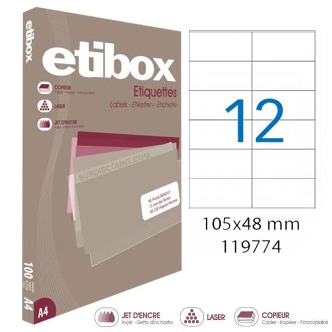 Etikety univerzálne 105x48mm Etibox A4 100 listov