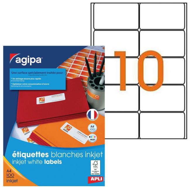 Inkjet labels 99.1x57mm Agipa A4 100 sheets