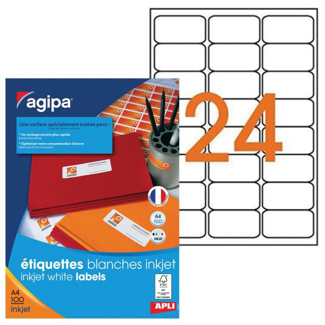 [AG119841] Atramentové štítky 63,5 x 33,9 mm agipa a4 100 listov