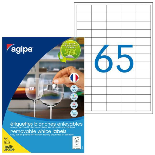 Univerzálne odnímateľné etikety 38x21,2mm Agipa A4 100 listov